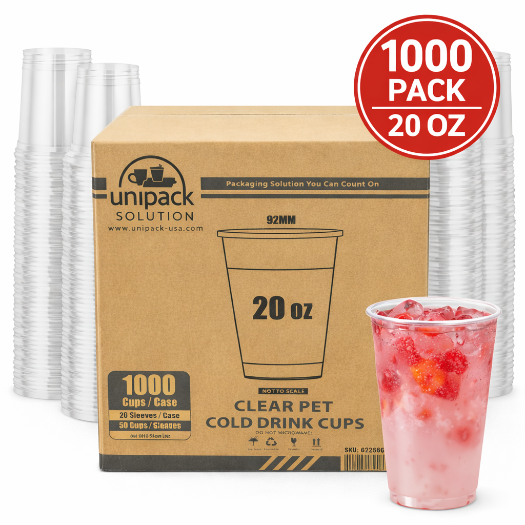 20oz 92mm Rim Clear PET Disposable Cold Cup Lids -1000 Count