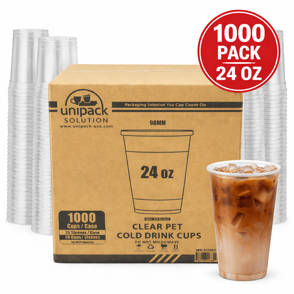 24oz 98mm Rim Clear PET Disposable Cold Cup Lids -1000 Count