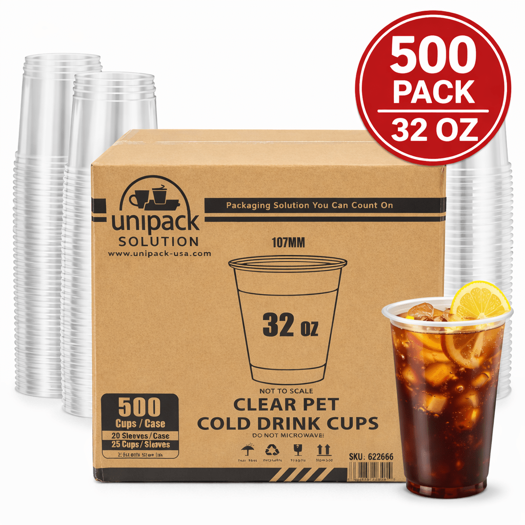 32oz 107mm Rim Clear PET Disposable Cold Cup Lids - 500 Count