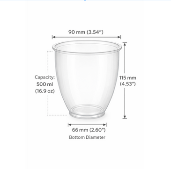 500ml 90mm Rim Clear U-Shape PET Disposable Cold Cup Lids - 1000 Count
