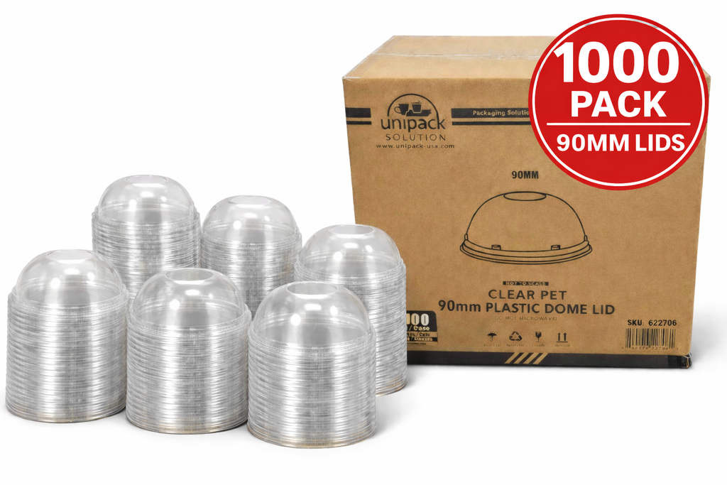 90mm Dome Clear PET Disposable Cold Cup Lids - 1000 Count