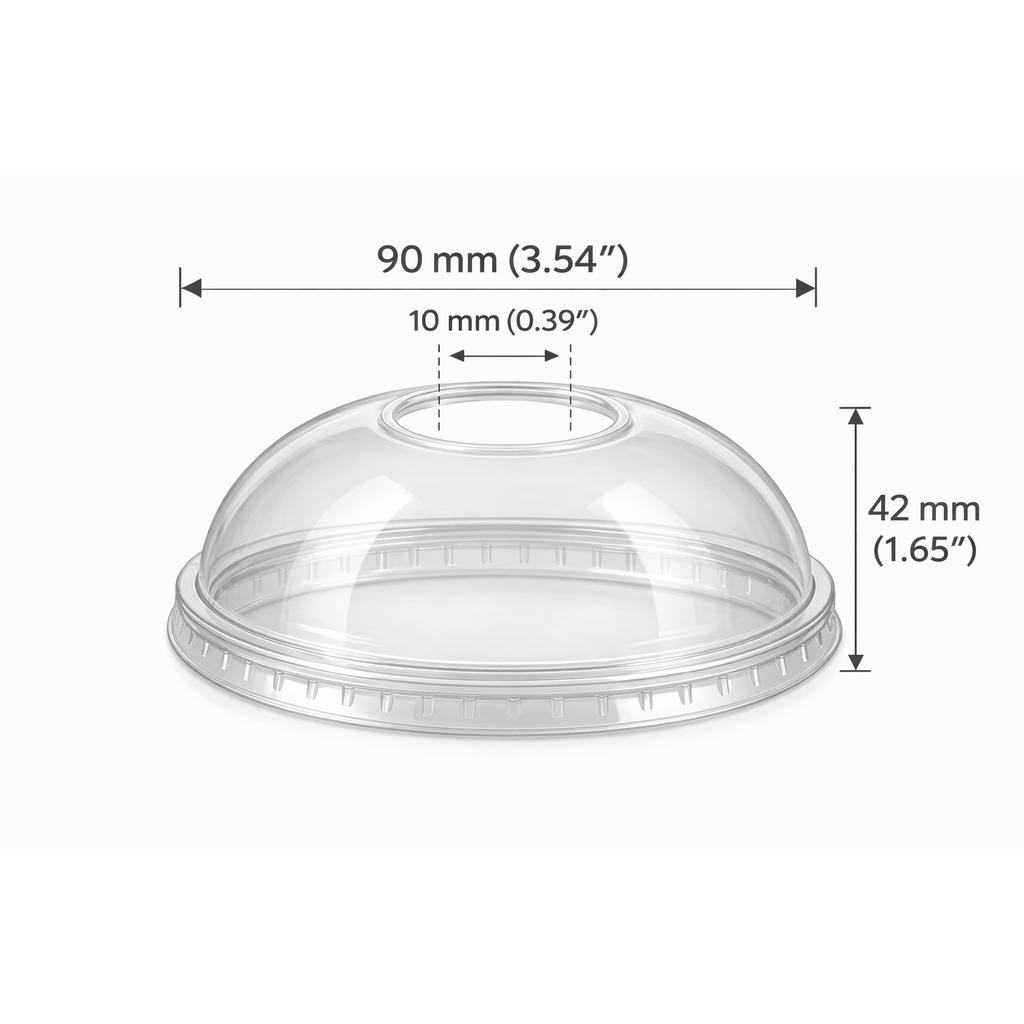 90mm Dome Clear PET Disposable Cold Cup Lids - 1000 Count