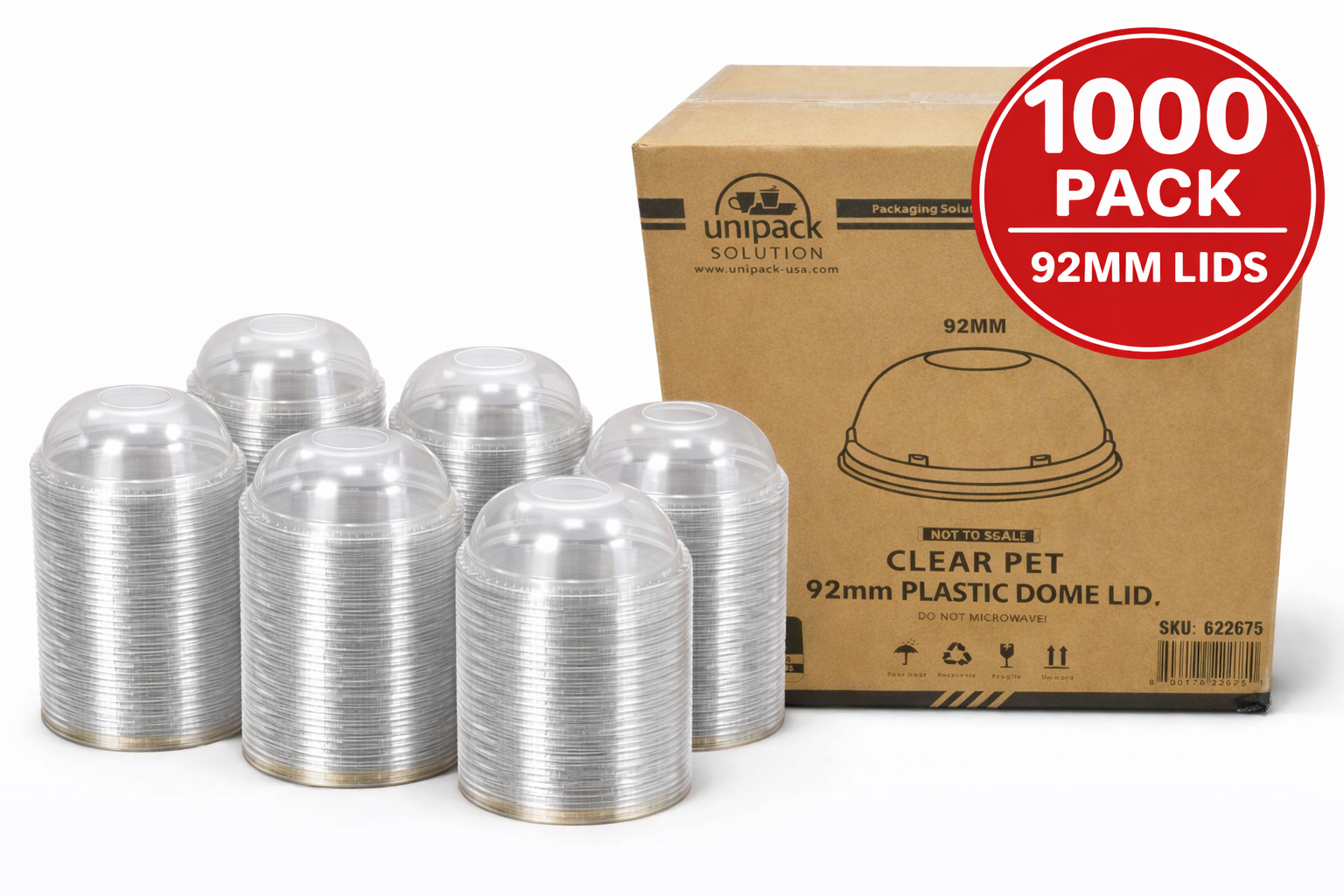 92mm Dome Clear PET Disposable Cold Cup Lids - 1000 Count