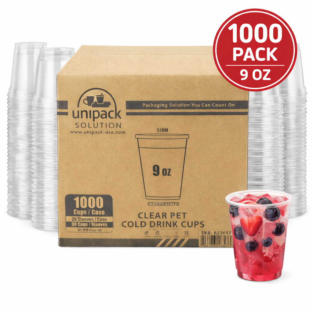 9oz 92mm Rim Clear PET Disposable Cold Cup Lids - 1000 Count